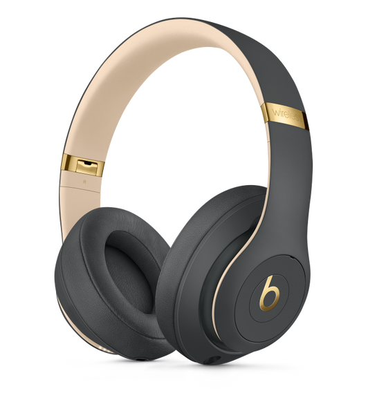 Beats Studio3 Wireless Over‑Ear Headphones, in Shadow Grey, with soft cushions for extended comfort and added noise isolation.