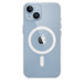 ブルーのiPhone 14に装着したクリアケース。