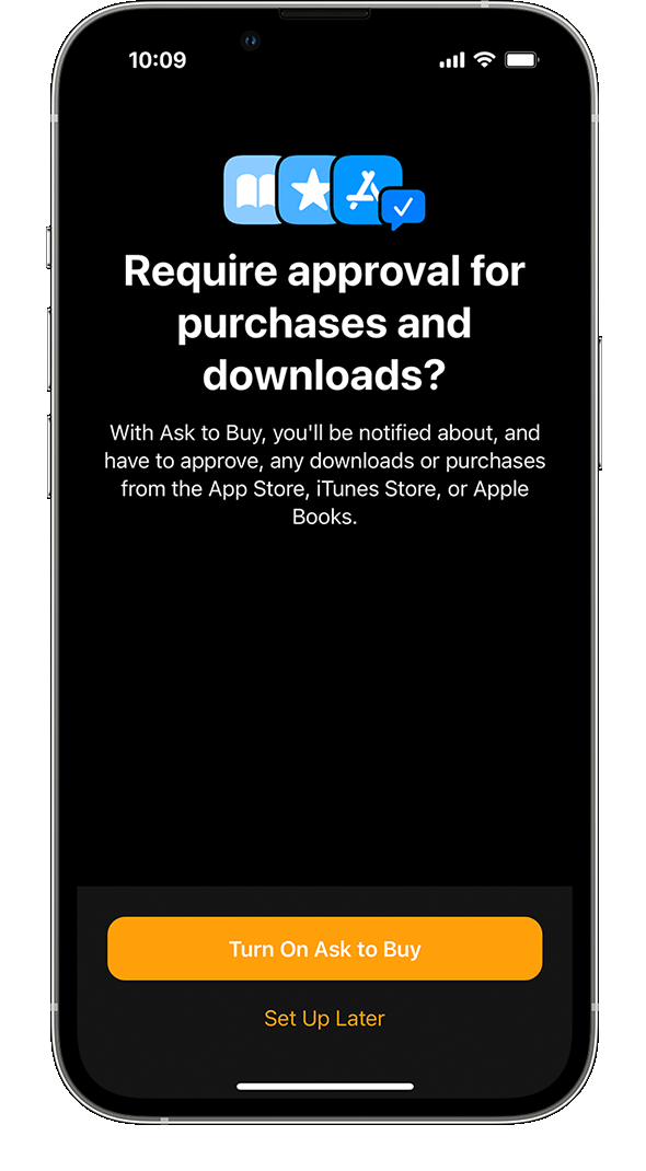 The Ask to Buy option during Apple Watch setup on an iPhone.
