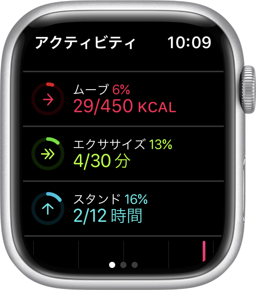Apple Watch の文字盤にアクティビティのリングの進捗状況が表示されているところ
