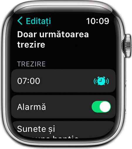 Un ecran de Apple Watch care afișează opțiunile de editare pentru Doar următoarea trezire
